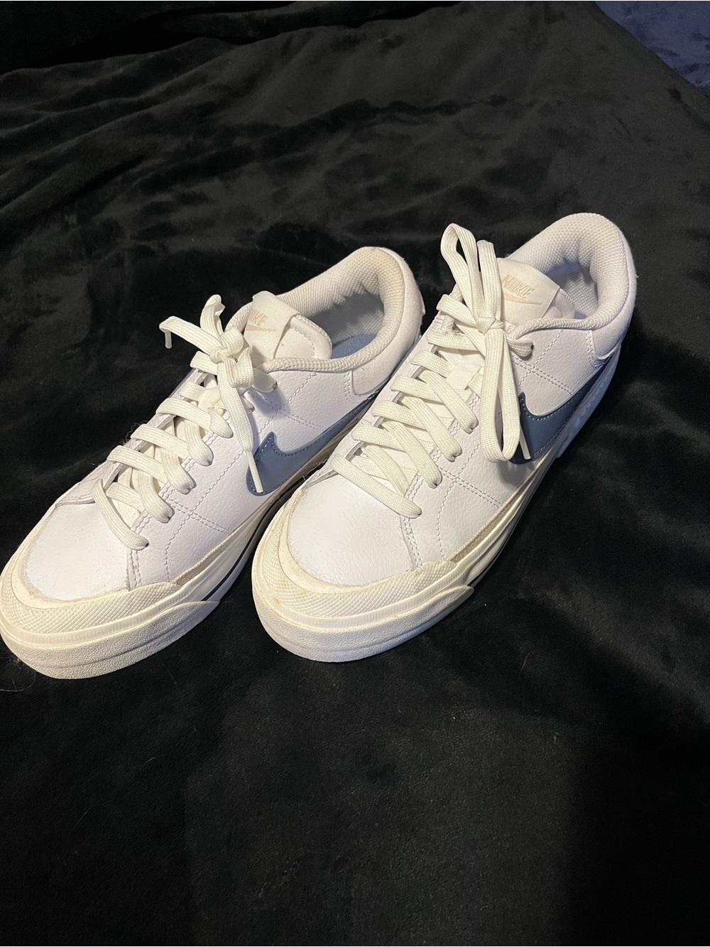 White Nike Court Legacy Lift with Navy Swoosh